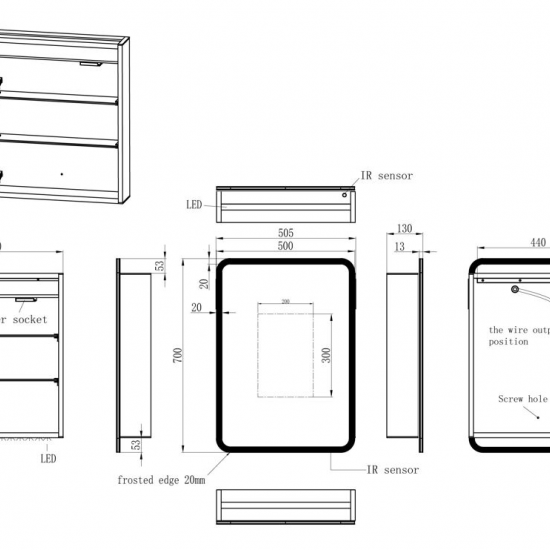 Akari 500mm 1 Door LED Mirrored Cabinet