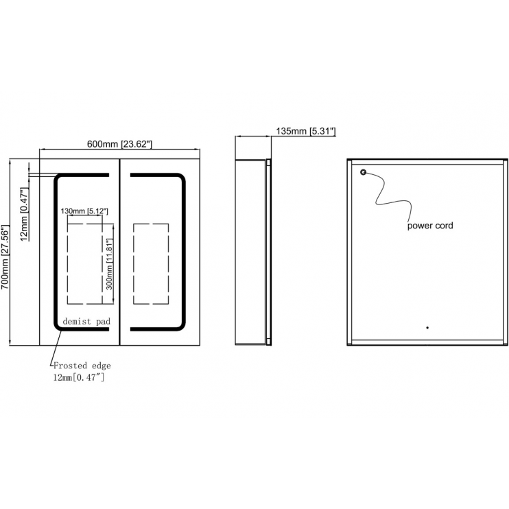 Rika 600mm 2 Door Front-Lit LED Mirror Cabinet
