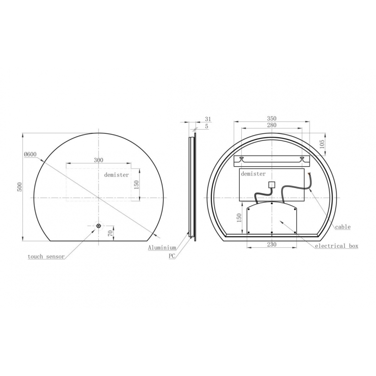 Otsu 600x500mm Round Back-Lit LED Mirror