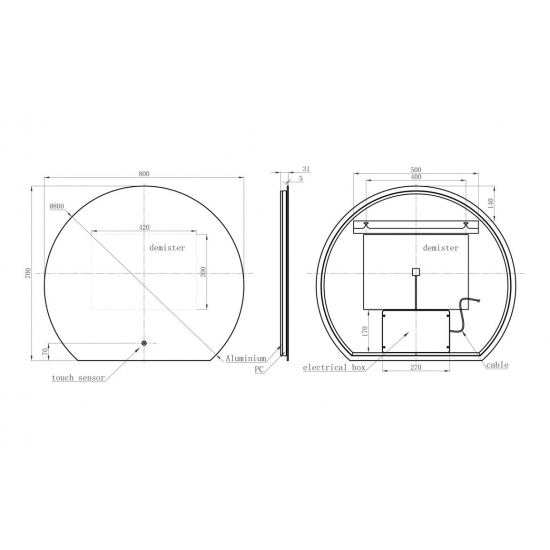 Otsu 800x700mm Round Back-Lit LED Mirror from Ebzone