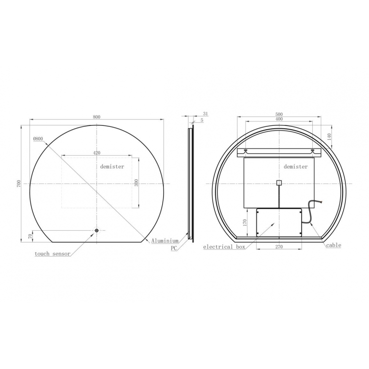 Otsu 800x700mm Round Back-Lit LED Mirror Otsu 800x700mm Round Back-Lit LED Mirror