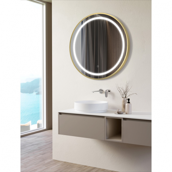 BTL Bathroom Mirrors DIMR0082 Halo 600mm Round Front-Lit LED Mirror - Brushed Brass