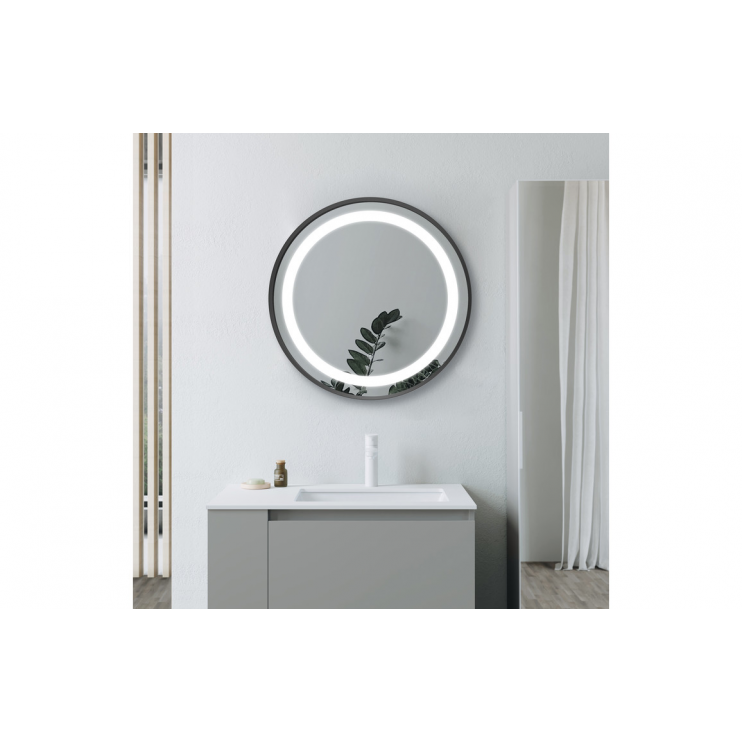 Halo 600mm Round Front-Lit LED Mirror - Matt Black
