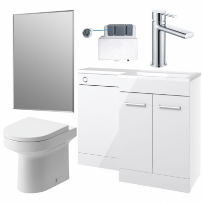 Venosa 1000mm Furniture & BTW WC Pack - White Gloss (RH)