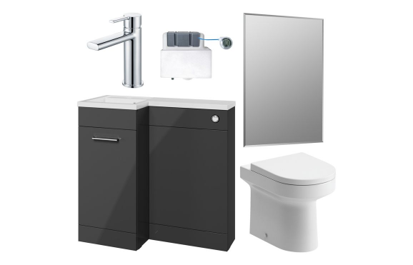 Venosa 900mm Furniture & BTW WC Pack - Anthracite Gloss (LH)