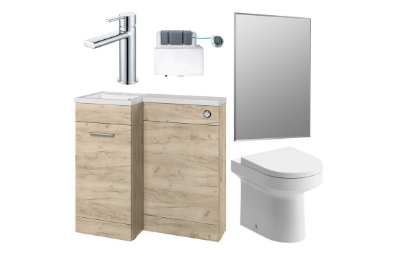 Venosa 900mm Furniture & BTW WC Pack - Oak (LH)