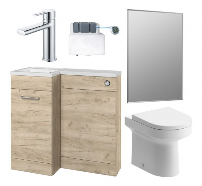 Venosa 900mm Furniture & BTW WC Pack - Oak (LH)