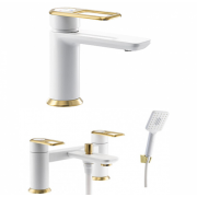 Abode Levarto Tap Set 4 - Matt White & Brass Abode Levarto Tap Set 4 - Matt White & Brass