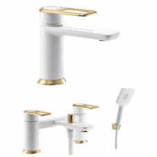 Abode Levarto Tap Set 4 - Matt White & Brass Abode Levarto Tap Set 4 - Matt White & Brass