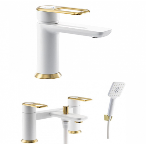 Abode Levarto Tap Set 4 - Matt White & Brass