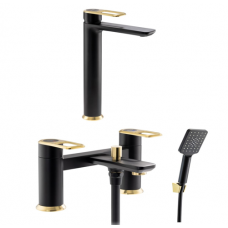 Abode Levarto Tall Basin Tap Set 6 - Matt Black & Brass Abode Levarto Tall Basin Tap Set 6 - Matt Black & Brass