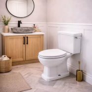 Sherbourne Close Coupled WC & Satin White Wood Effect Seat