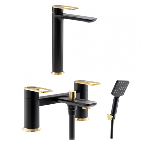 Abode Levarto Tall Basin Tap Set 6 - Matt Black & Brass Abode Levarto Tall Basin Tap Set 6 - Matt Black & Brass