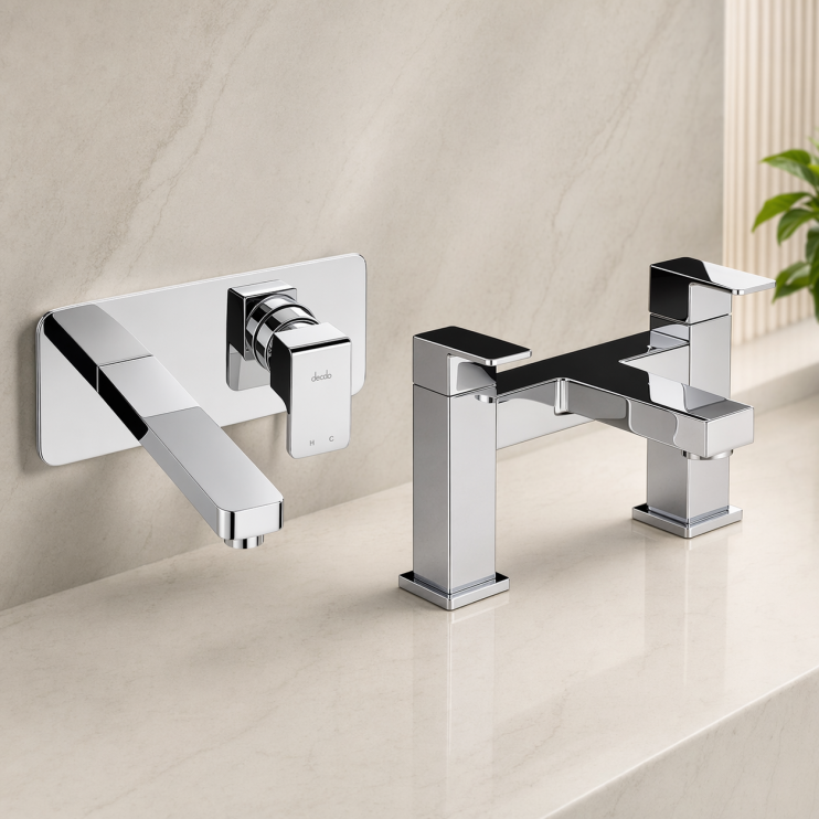 Abode Fervour Chrome Bathroom Tap Pack (Wall Mounted Basin Mixer & Bath Filler) 