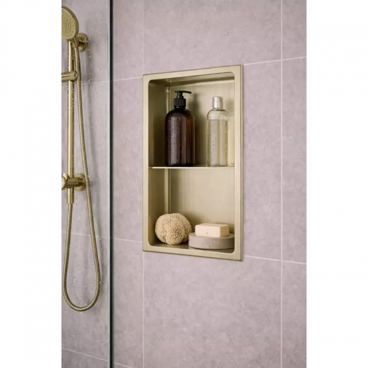 610x305mm Bathroom Niche - Brushed Brass