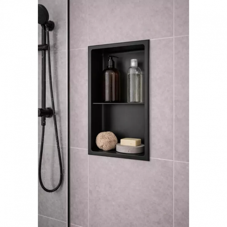 610x305mm Bathroom Niche - Matt Black