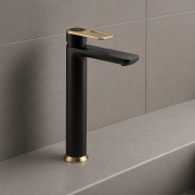 Abode Levarto Tall Basin Mixer - Matt Black & Brass Abode Levarto Tall Basin Mixer - Matt Black & Brass