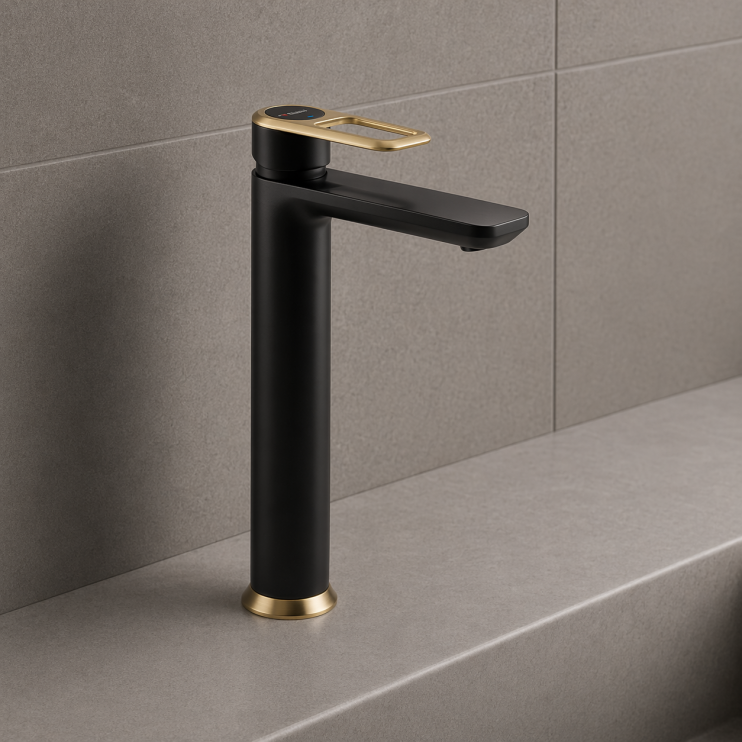 Abode Levarto Tall Basin Mixer - Matt Black & Brass