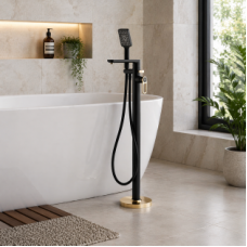 Abode Levarto Floor Standing Bath Shower Mixer - Matt Black & Brass