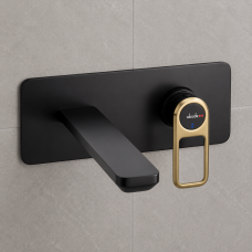 Abode Levarto Wall Mounted Basin/Bath Mixer - Matt Black & Brass