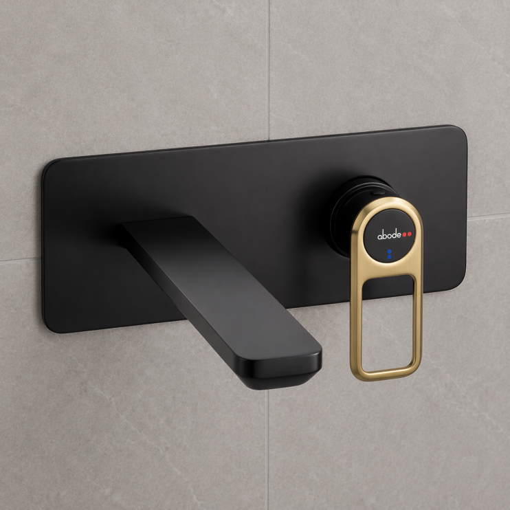 Abode Levarto Wall Mounted Basin/Bath Mixer - Matt Black & Brass