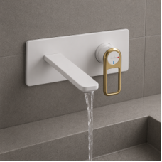 Abode Levarto Wall Mounted Basin/Bath Mixer - Matt White & Brass Abode Levarto Wall Mounted Basin/Bath Mixer - Matt White & Brass
