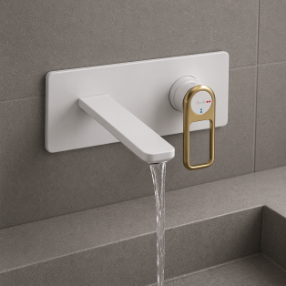 Abode Levarto Wall Mounted Basin/Bath Mixer - Matt White & Brass