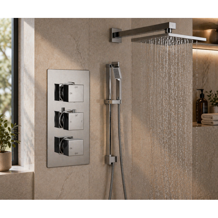 Cosmic Square Shower Valve & Kit Pack 3 - Chrome