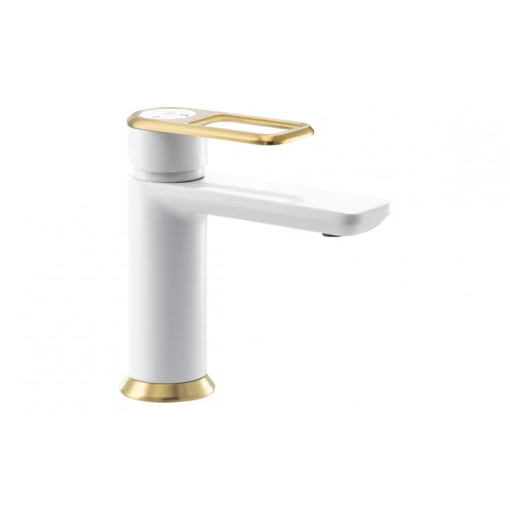 Abode Levarto Basin Mixer - Matt White & Brass