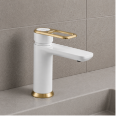 Abode Levarto Basin Mixer - Matt White & Brass