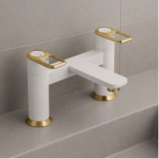 Abode Levarto Deck Mounted Bath Filler - Matt White & Brass