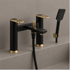 Abode Levarto Deck Mounted Bath Shower Mixer - Matt Black & Brass