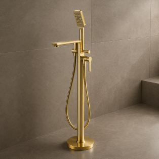 Abode Levarto Floor Standing Bath Shower Mixer - Brushed Brass Abode Levarto Floor Standing Bath Shower Mixer - Brushed Brass