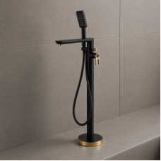 Abode Levarto Floor Standing Bath Shower Mixer - Matt Black & Brass