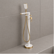 Abode Levarto Floor Standing Bath Shower Mixer - Matt White & Brass