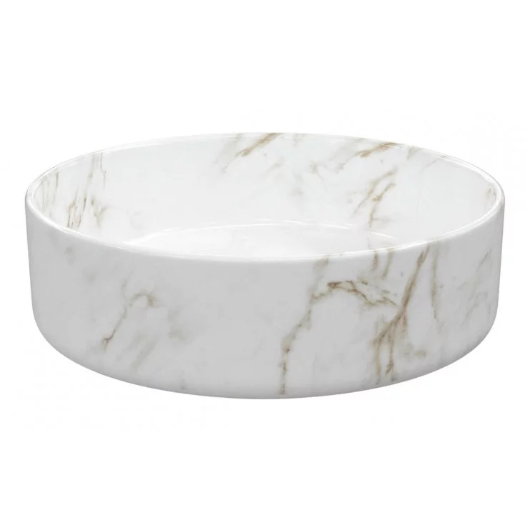 Luxey 355mm Ceramic Round Washbowl & Waste - Marble Effect