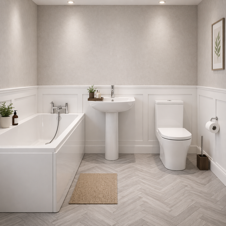 Full Bathroom Suite & Bath with Chrome Taps and Wastes