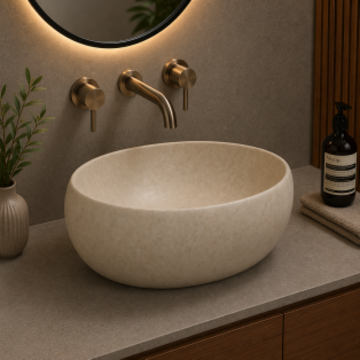 Haku 400mm Ceramic Washbowl - Stone Effect