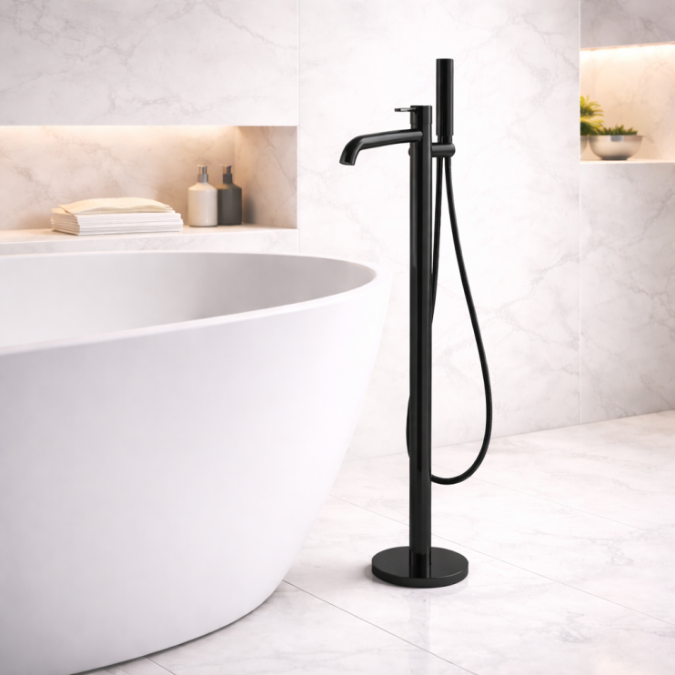 Vema Maira Floor Standing Bath Filler - Matt Black