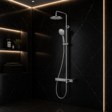 VitrA Aquaheat Charm 240 Shower Set w/2-Function Overhead & Shelf - Chrome