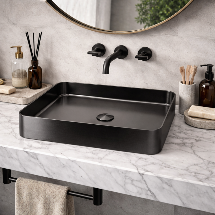 Abode Iox 500x350mm Tablet Steel Basin - PVD Black