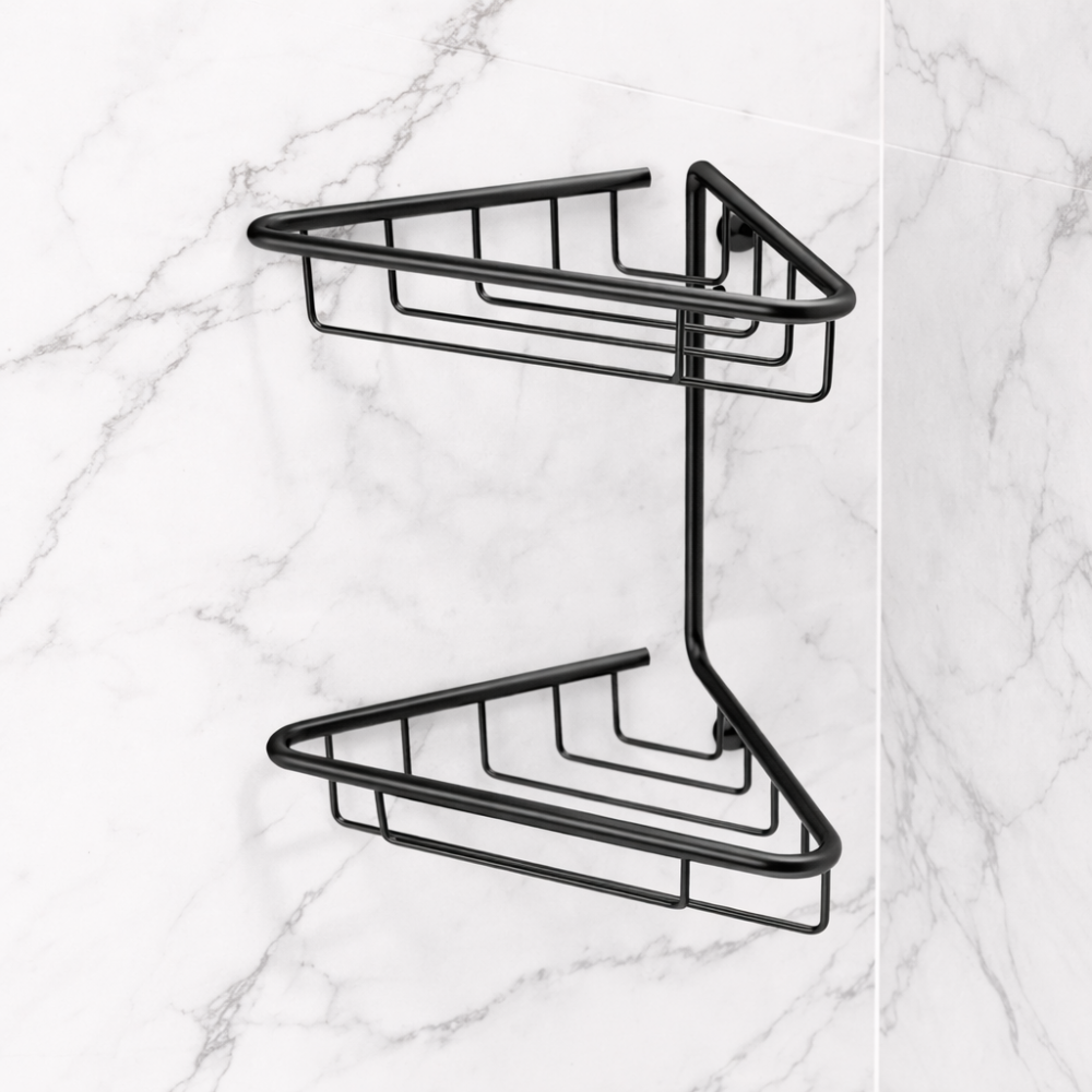 Elena Baskets DIAC0184 Elena 2-Tier Corner Shower Caddy - Black