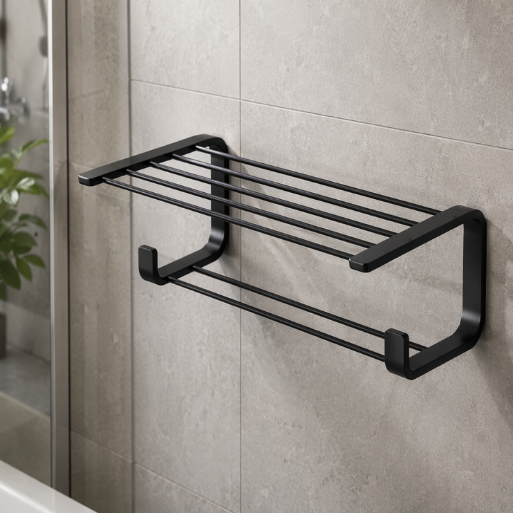 Origins Living Outline Double Towel Rack - Black 3235-14 Bathroom Wall Accessories