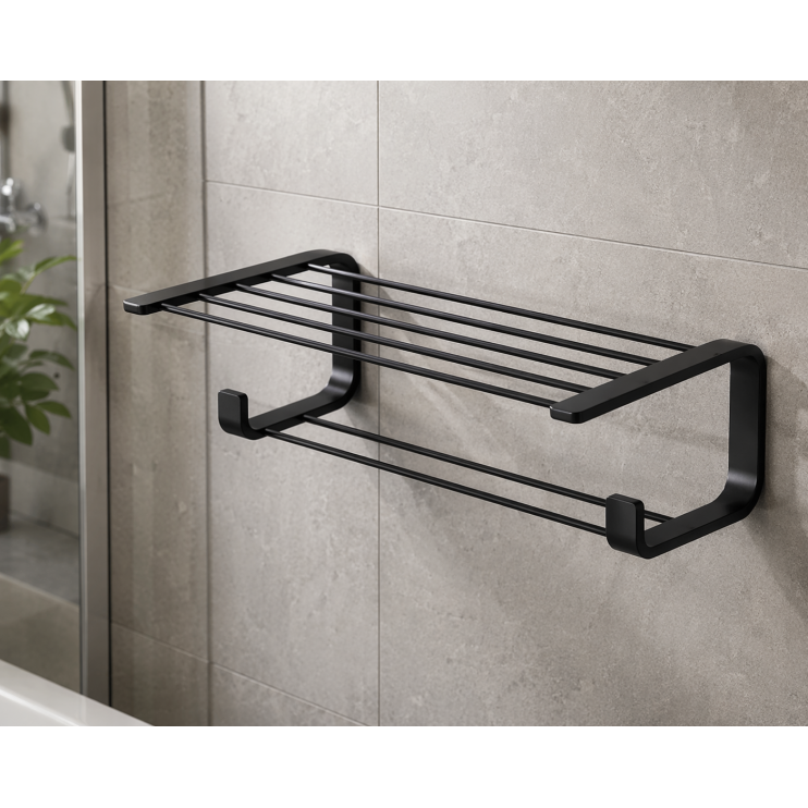 Origins Living Outline Double Towel Rack - Black 3235-14 Bathroom Wall Accessories