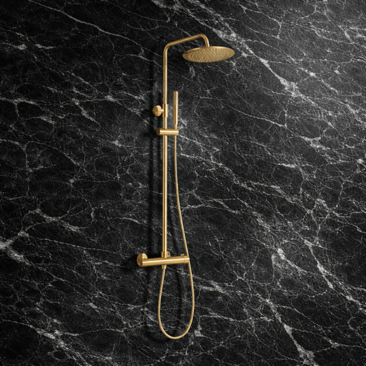 Aurora Round Thermostatic Bar Mixer w/Riser Kit - Brushed Bronze