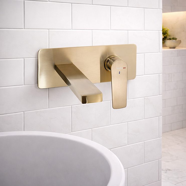 Bathroom Basin/Bath Wall Mixers Brushed Brass