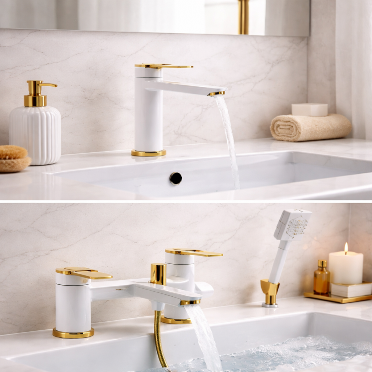 Abode Levarto Tap Set 4 - Matt White & Brass