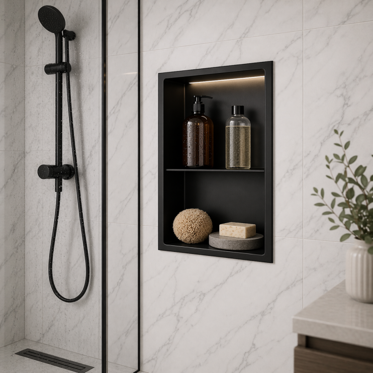 610x305mm Bathroom Niche - Matt Black
