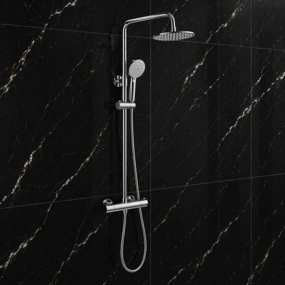 Terra Cool-Touch Thermostatic Mixer Shower w/Riser & Overhead Kit - Chrome Terra Cool-Touch Thermostatic Mixer Shower w/Riser & Overhead Kit - Chrome