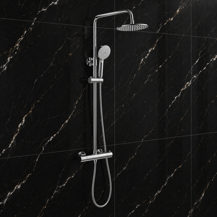 Terra Cool-Touch Thermostatic Mixer Shower w/Riser & Overhead Kit - Chrome